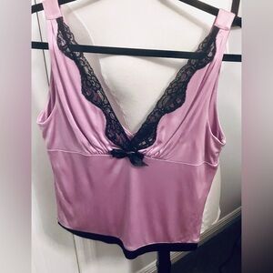 Express Pink Satin Camisole with Black Lace